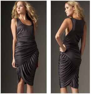 Elizabeth & James | Silk Gunmetal Silver Grey draping Tank Dress